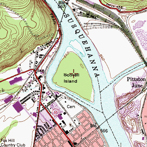 Topographic Map of Scovell Island, PA