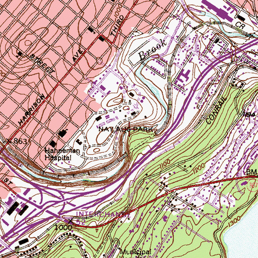 Topographic Map of Nay Aug Falls, PA