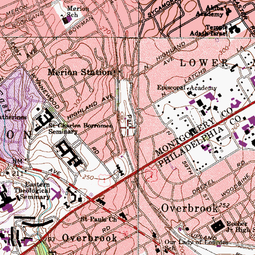 Topographic Map of Merion Park, PA