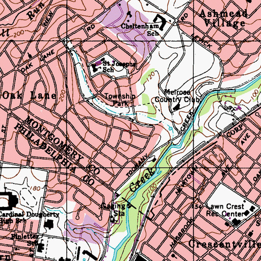 Topographic Map of Oak Lane Manor, PA