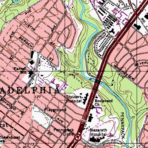 Topographic Map of Pennypack, PA