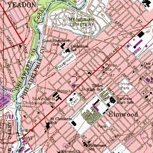 Topographic Map of Paschall, PA
