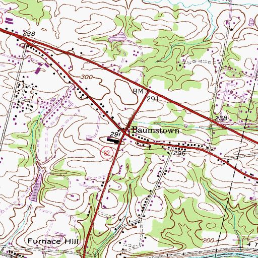 Topographic Map of Baumstown, PA
