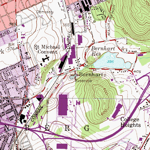 Topographic Map of Benharts, PA