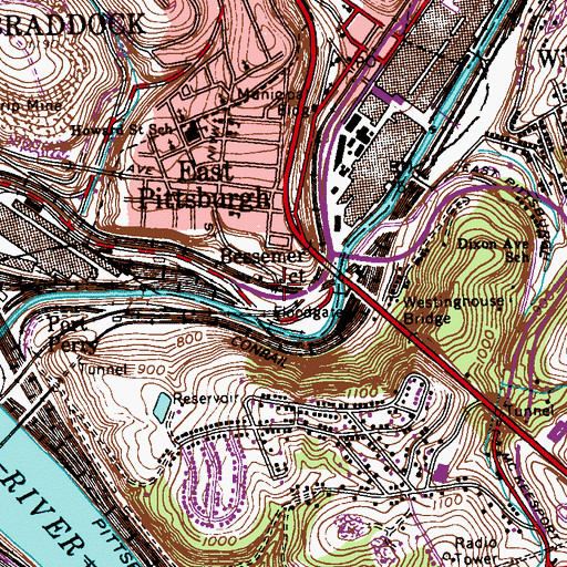 Topographic Map of Bessemer Junction, PA