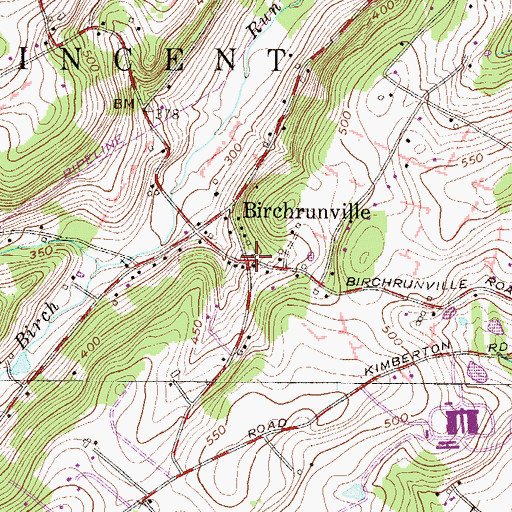 Topographic Map of Birchrunville, PA