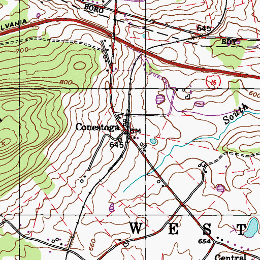Topographic Map of Conestoga, PA