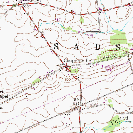 Topographic Map of Coopersville, PA