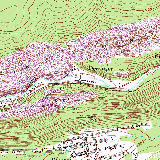 Topographic Map of Derringer, PA