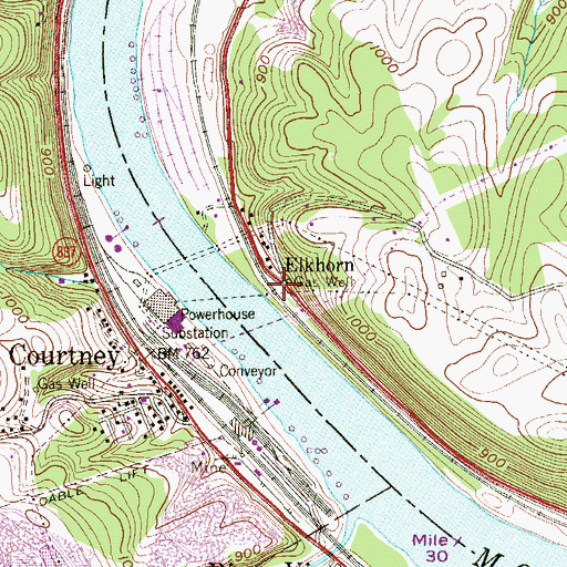 Topographic Map of Elkhorn, PA
