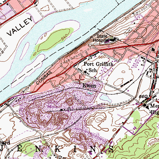 Topographic Map of Ewen, PA