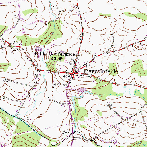 Topographic Map of Fivepointville, PA