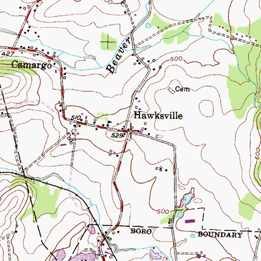 Topographic Map of Hawksville, PA