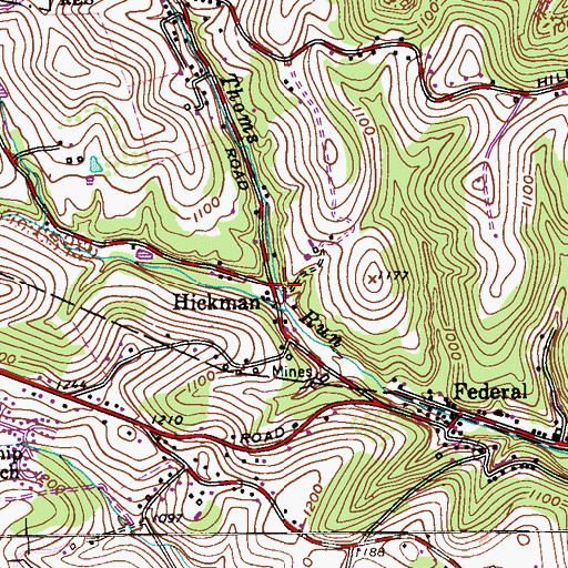 Topographic Map of Hickman, PA