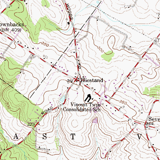 Topographic Map of Hiestand, PA