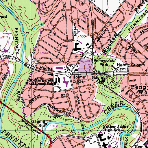 Topographic Map of Holme Circle, PA
