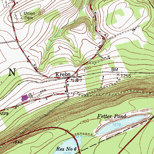 Topographic Map of Krebs, PA