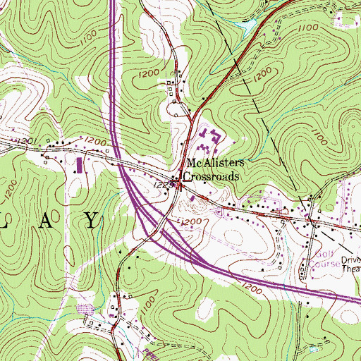 Topographic Map of McAlisters Crossroads, PA