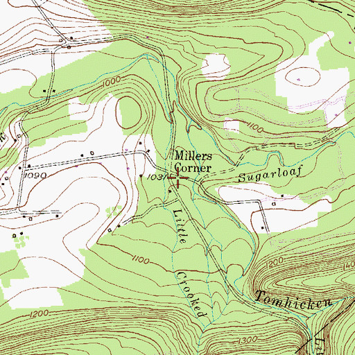Topographic Map of Millers Corner, PA