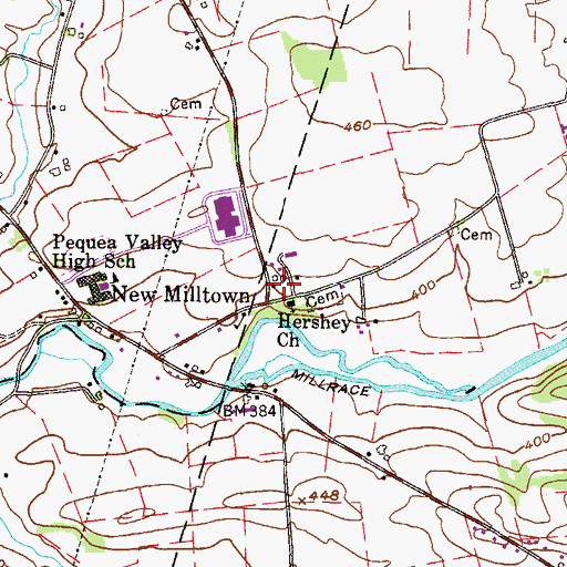Topographic Map of New Milltown, PA