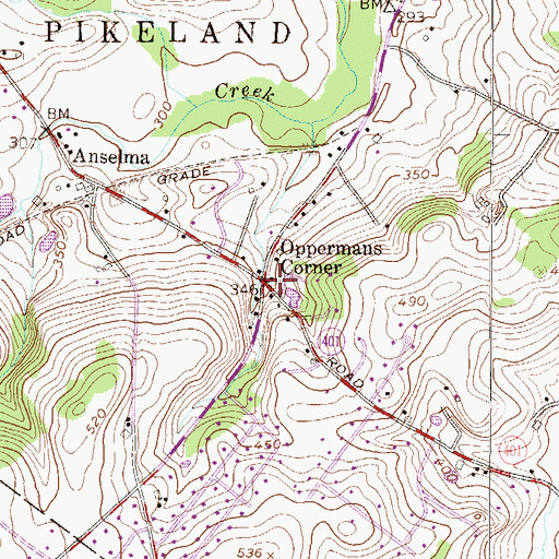 Topographic Map of Oppermans Corner, PA