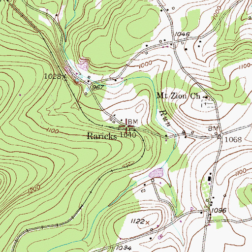 Topographic Map of Raricks, PA