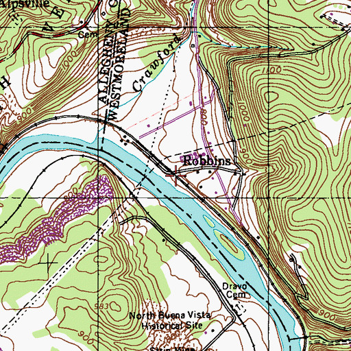 Topographic Map of Robbins, PA