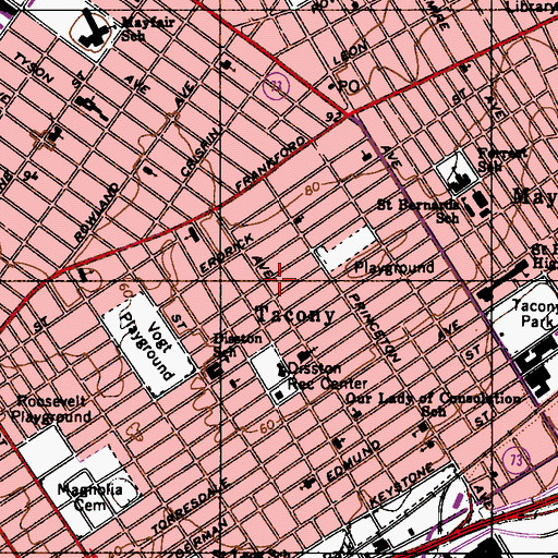 Topographic Map of Tacony, PA