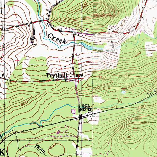 Topographic Map of Trythall, PA