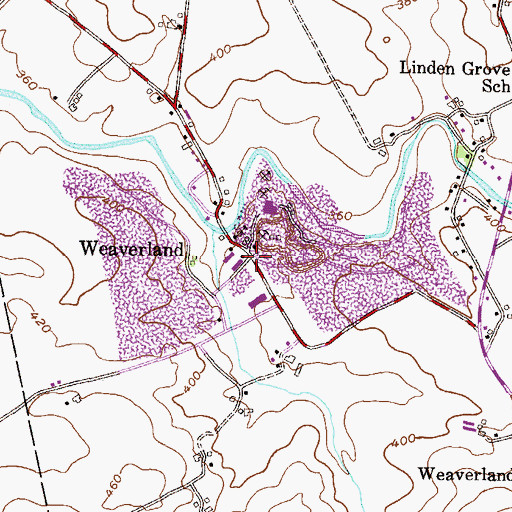 Topographic Map of Weaverland, PA