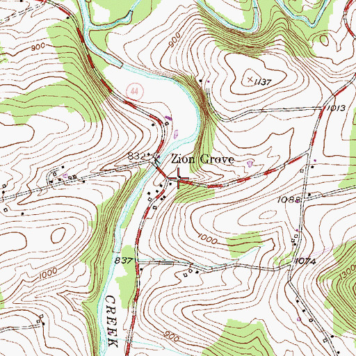 Topographic Map of Zion Grove, PA