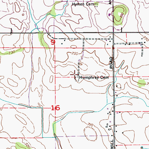 Topographic Map of Humphrey Cemetery, AL