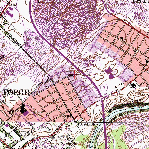 Topographic Map of Taylor Hospital, PA