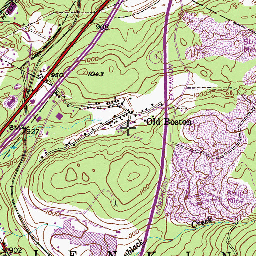 Topographic Map of Boston Colliery (historical), PA