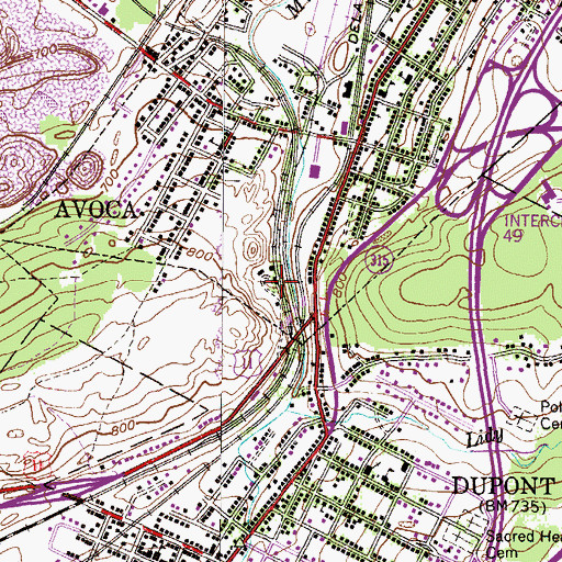 Topographic Map of Ontario Colliery (historical), PA