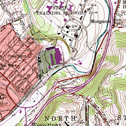 Topographic Map of Pennsylvania State Training School, PA