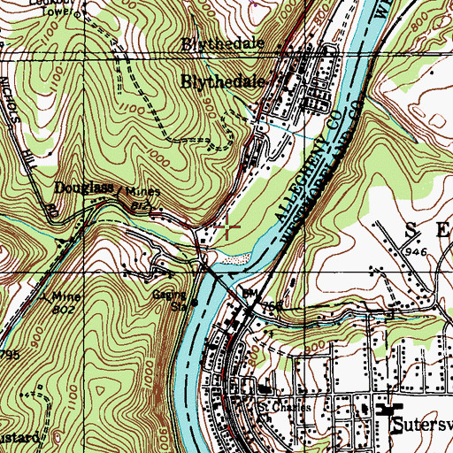 Topographic Map of Douglas, PA