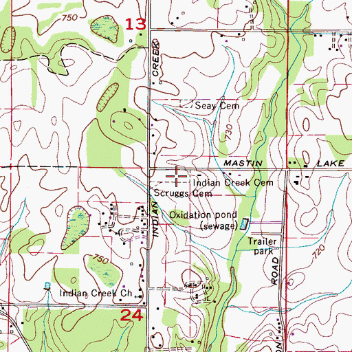 Topographic Map of Indian Creek Cemetery, AL