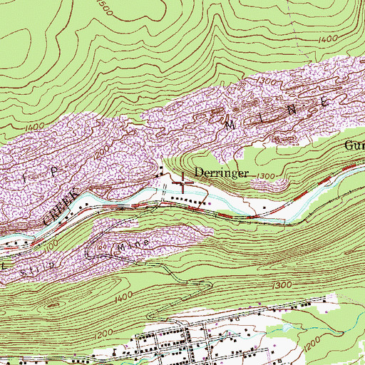 Topographic Map of Derringer Colliery, PA