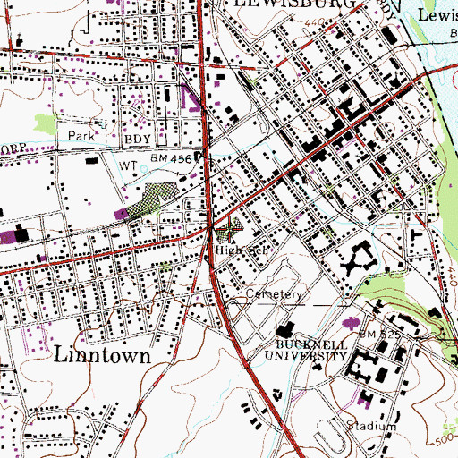 Topographic Map of Lewisburg Area High School, PA