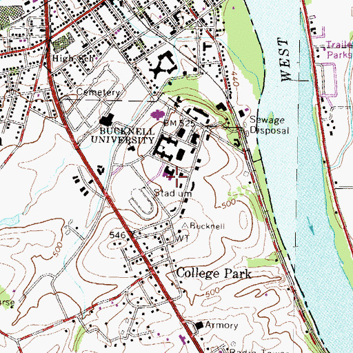 Topographic Map of South Ward Elementary School, PA