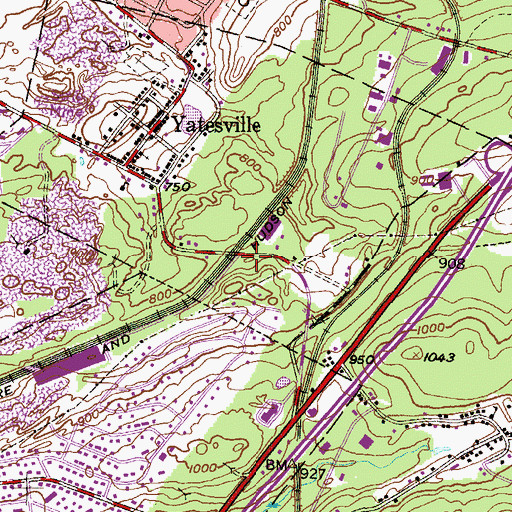 Topographic Map of Yatesville Station, PA