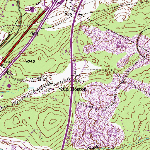 Topographic Map of Boston Colliery, PA