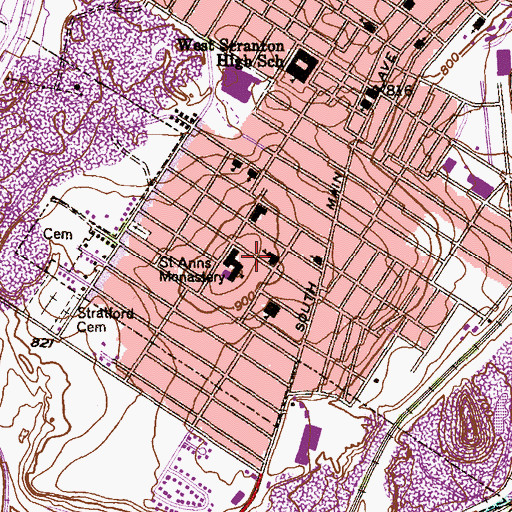 Topographic Map of Bellevue, PA