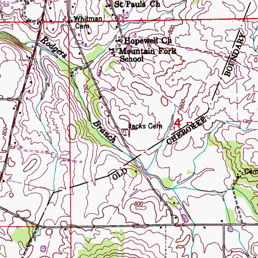 Topographic Map of Jacks Cemetery, AL
