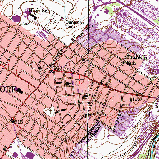 Topographic Map of Spencer Shaft, PA
