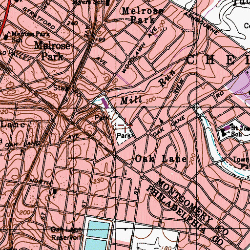 Topographic Map of Melrose Park, PA