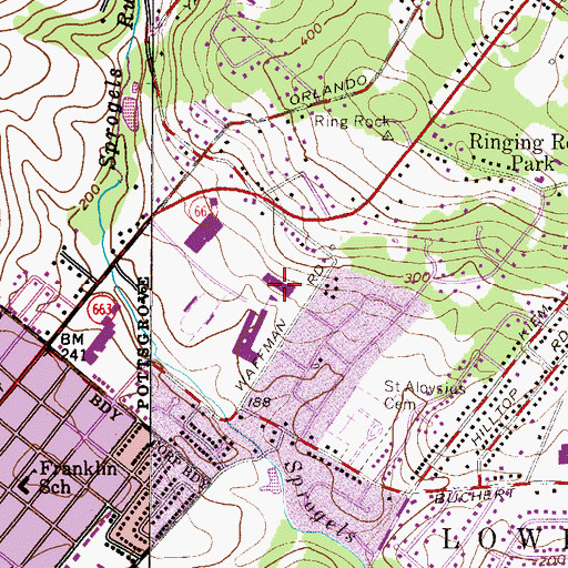 Topographic Map of Ringing Rocks Elementary School, PA