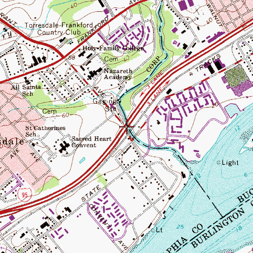 Topographic Map of Torresdale Station, PA