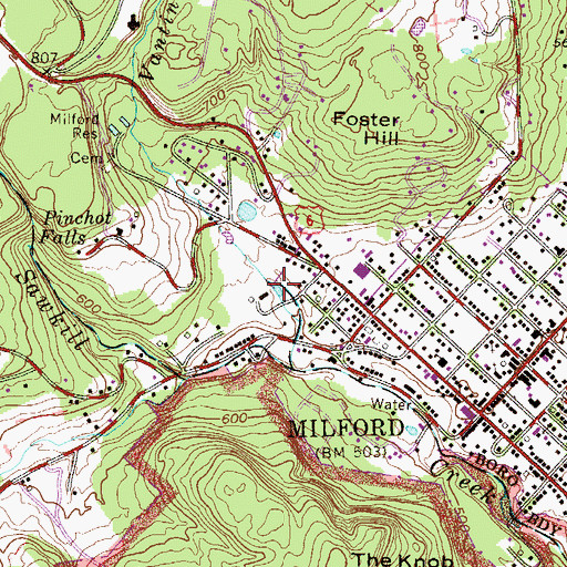 Topographic Map of Rowe Dam, PA